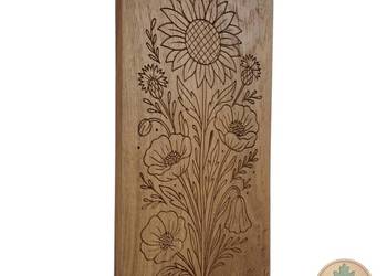 Piękna ozdoba z drewna - słonecznik, maki, chabry drewno dębowe