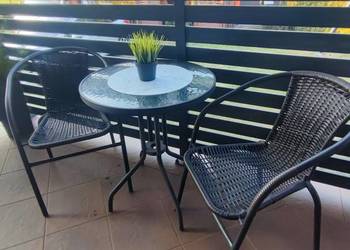 Komplet ogrodowy, 2 krzesła, stolik szklany, ratan