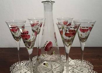 karafka  zestaw do likieru secesja szkło ręcznie malowane