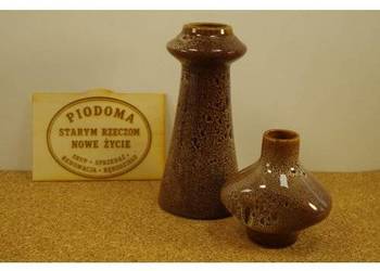 Komplet dwóch wazonów ceramicznych retro – wzornictwo lat 70., glazura typu