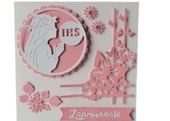 Zaproszenia Komunia Dziewczynka Z Hostią K4 Róż - Biel