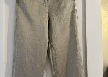 Spodnie damskie 34 Massimo Dutti wiskoza len khaki satin len pearl grey 7/8