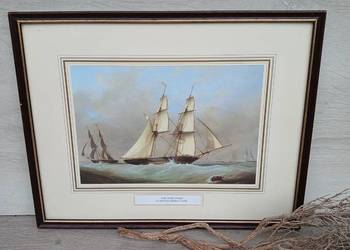 Marynistyka żeglarstwo grafika żaglowiec 38x30cm