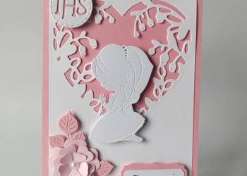 ZAPROSZENIA KOMUNIA DZIEWCZYNKA W SERCU C6 RÓŻ - BIEL