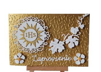 Zaproszenia Komunia Uniwersalne Hostia Słoneczko – C6 – Złoty