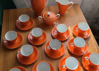 Kompletny serwis kawowy Feston Ćmielów porcelana pomarańczowy 1957 rok PRL