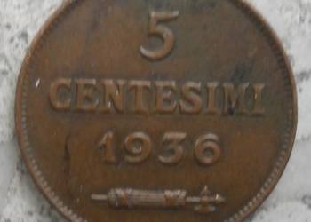 SAN MARINO- 5 CENTESIMI-1936 r BRONZE