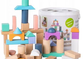 Drewniane klocki 100 szt wiaderko + sorter Ecotoys
