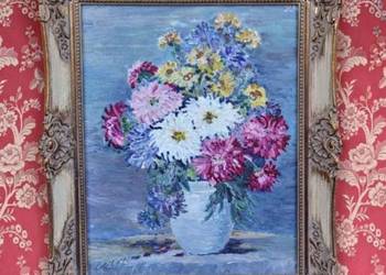 Obraz olejny" kwiaty w wazonie*żywe kolory* sygnowany