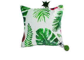 T0167 Poszewka dekoracyjna dwustronna cekiny monstera liście