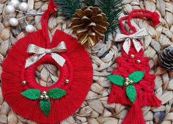 Ozdoby na choinkę, 8 szt, święta, bombka, rękodzieło, makrama