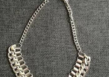 Naszyjnik metalowy przeplatany skórą, długość 46 cm