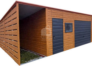 Garaż blaszany 6x6m + Wiata 1,5m - Brama uchylna - drzwi - okno dach ID968