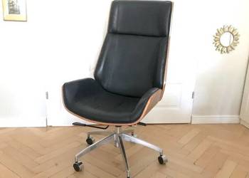 Krzesło biurowe Fotel Szefa Elegancki skóra syntetyczna drewno design