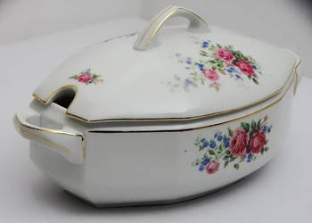 Porcelanowa waza z pokrywką – 2 L, styl retro z różami