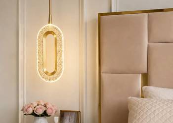 Żyrandol złoty nowoczesny, lampa wisząca glamour nad wyspę