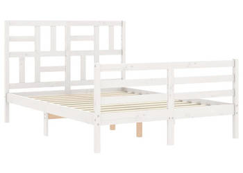 Rama łóżka z wezgłowiem biała lite drewno WM-3194867