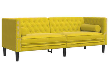 Sofa Chesterfield z wałkami trzyosobowa żółta aksamit WM-372699