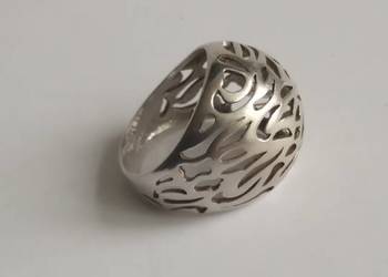 Srebrny,  piękny pierścionek ażurowy, stare srebro