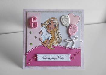 Personalizowana Kartka ręcznie robiona na urodziny Barbie