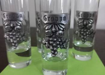 zestaw 4 kieliszków do grappy Artina z motywem winogron z cyny