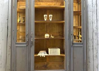 Biblioteka szarość 3-drzwiowa LUDWIK XV Francja XX w. Antyk witryna cabinet