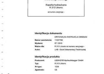Liebherr R313 Litronic Koparka gąsienicowa DTR Instrukcja obsługi