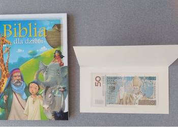 Prezent na Chrzest, Święta, ur...- Banknot z Papieżem+Biblia