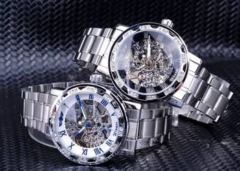 zegarek srebrny SKELETON mechaniczny na RUBINACH -- metalowy