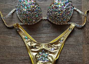 Bikini strój kąpielowy złoty cyrkonie kamienie kryształki