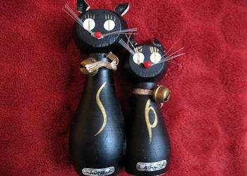 KOT - Drewniana solniczka i pieprzniczka 12 i 9 cm Japonia Rzadki okaz