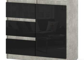 Komoda Z 3 Szufladami Szafka 80cm Rtv Salon Sypialnia Beton Czarny Połysk