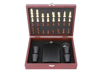 Zestaw Prezentowy Szachy + Czarna Piersiówka + 4 Kieliszki + Lejek Gentelo