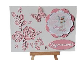 Zaproszenia Chrzest Święty  Dziewczynka W Serwetce  B6 Róż - Biel