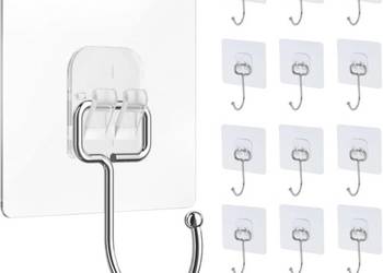 12x Haczyki, Wieszaki Przezroczyste samoprzylepne, do dekoracji, udźwig 5kg