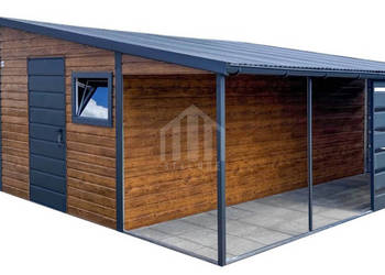 Garaż blaszany 6,5x6m + wiata 2,5m - brama - drzwi - okno - rynny SO121