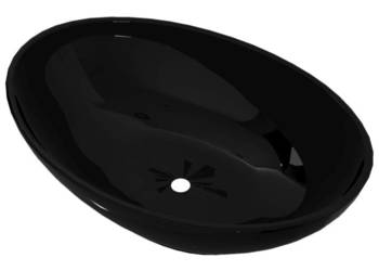 vidaXL Luksusowa ceramiczna umywalka, owalna, czarna, 40 x 33 cm(SKU140675)