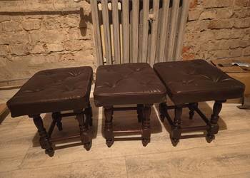 3szt. Taboret pufa krzesło z obiciem skórzanym PRL OKAZJA