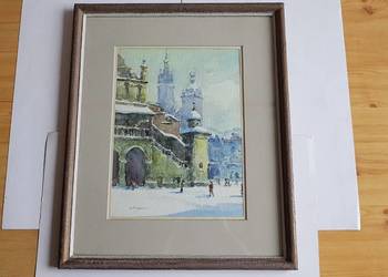 Akwarela za szkłem „Sukiennice i Kościół Mariacki”  Henryk Sajdak 1905-1995