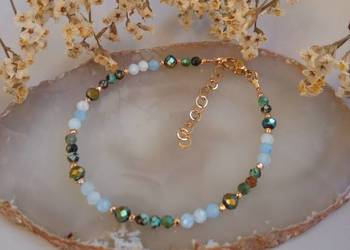Bransoletka akwamaryn, turkus afrykański i hematyt