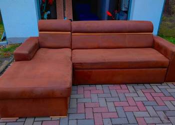 Narożnik Kolor Brązowy z Funkcją Spania