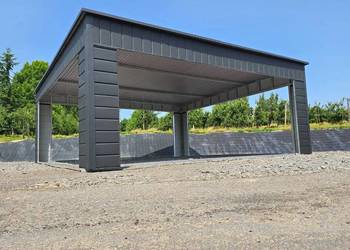 DWUKOLOROWY Garaż Blaszany + Okna + Brama + Zadaszenie – Maj-Blach