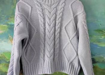 H&M gruby mięsisty sweter kardigan warkocze pleciony  baby blue