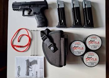Wiatrówka Pistolet Walther PPQ M2 T4E CO2 RAM, 3 magazynki, 300 kul, kabura