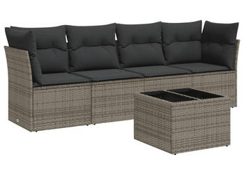5-cz. zestaw wypoczynkowy do ogrodu poduszki szary rattan PE WM-3249079