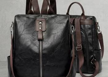 Elegancki Czarny Plecak Damski 2w1 | Ekoskóra Lama Pasek na Ramię 15L