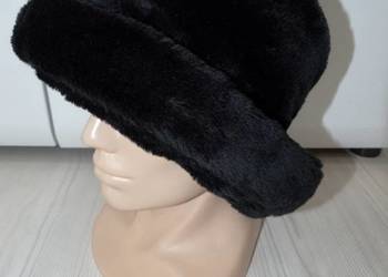 Czapka Kapelusz Bucket Zimowa Futrzana Sztuczne Futro Czarna