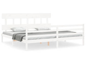 Rama łóżka z wezgłowiem biała lite drewno 200x200 cm WM-3195177