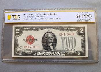 USA 2 Dolary 1928 r Chicago PCGS 64 PPQ RZADKI BANKNOT