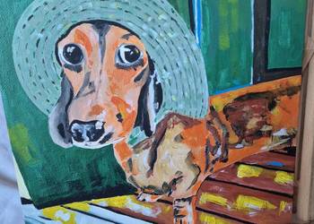 Jamniki jamnik obraz na płótnie od artysty malarza na prezent ozdobę